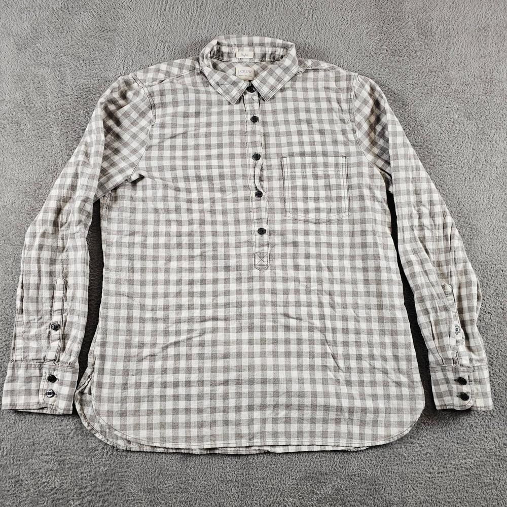 J.Crew Boy Fit Gingham Popover Shirt Grey White Cotton Womens Medium